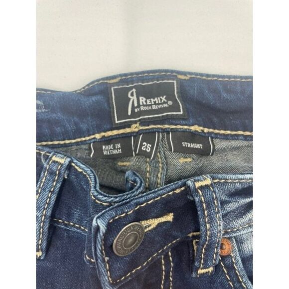 New Remix by Rock Revival Distressed Straight Leg Jeans Size 25 - Picture 2 of 6